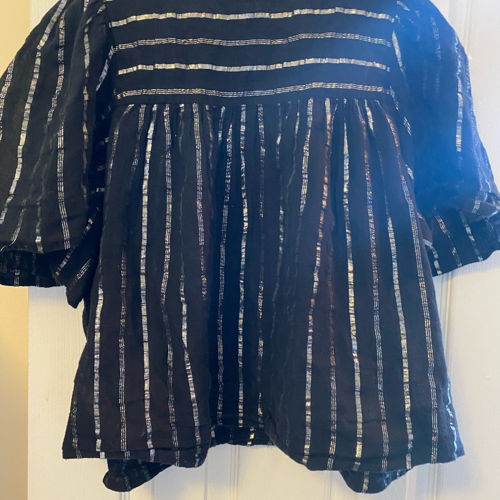 Isabel Marant Black Top with Metallic Silver Stripes